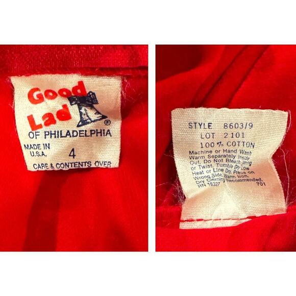 Vintage Good Lad of Philadelphia Red Velvet & Lace Girls Dress Size 4 - Picture 5 of 5